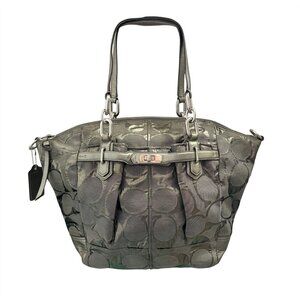 Coach Signature C Logo Bag Silver Metallic 17866 Large Carryall Handbag Purse